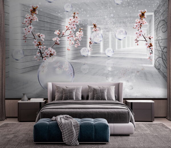 Quarto branco com flores e bolhas Quarto branco com flores e bolhas