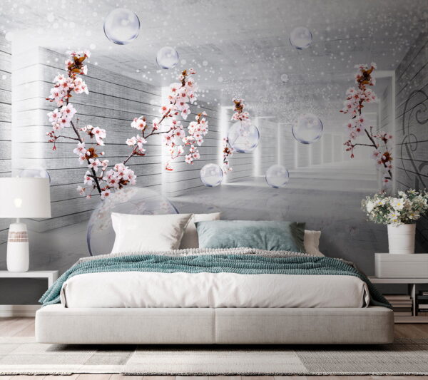 Quarto branco com flores e bolhas Quarto branco com flores e bolhas