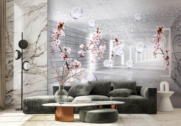 Quarto branco com flores e bolhas Quarto branco com flores e bolhas