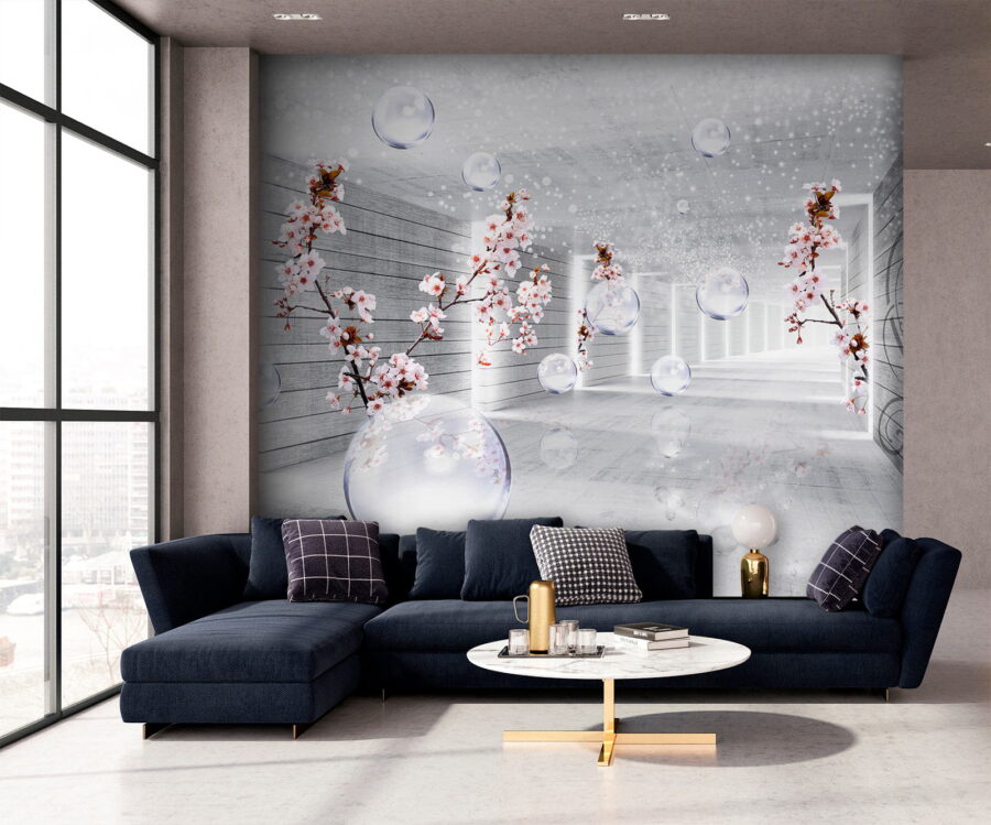 Quarto branco com flores e bolhas Quarto branco com flores e bolhas