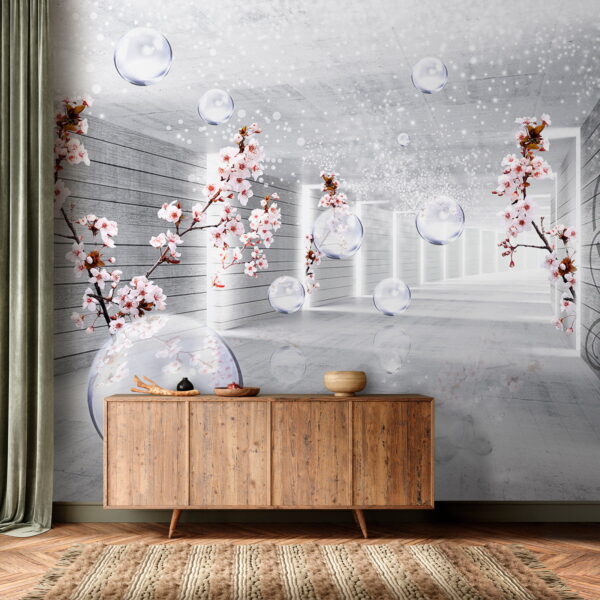 Quarto branco com flores e bolhas Quarto branco com flores e bolhas