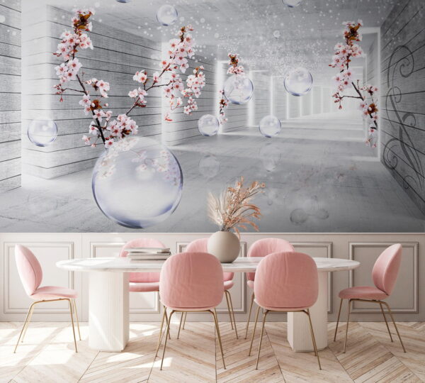 Quarto branco com flores e bolhas Quarto branco com flores e bolhas
