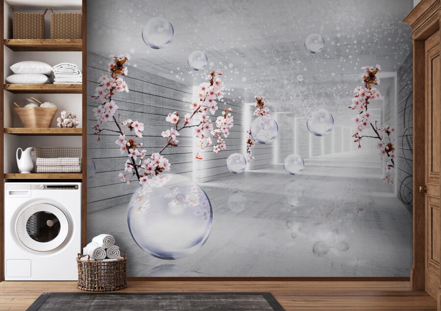 Quarto branco com flores e bolhas Quarto branco com flores e bolhas