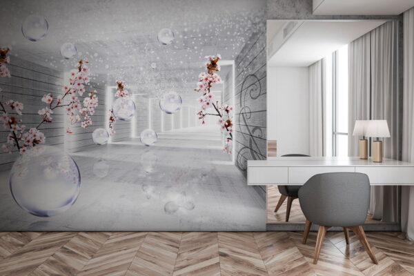 Quarto branco com flores e bolhas Quarto branco com flores e bolhas