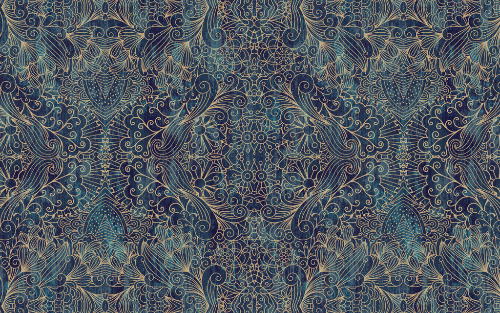 Desenho floral simétrico em azul intrincado. Desenho floral simétrico em azul intrincado.