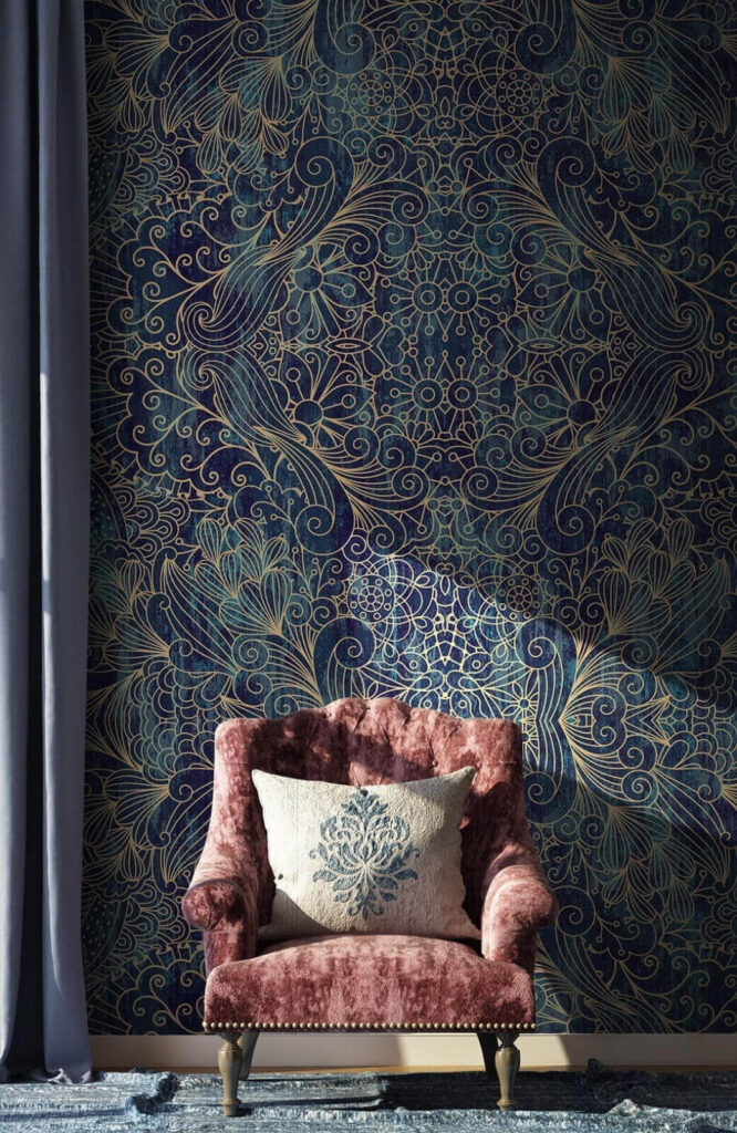 Intricate blue symmetrical floral design