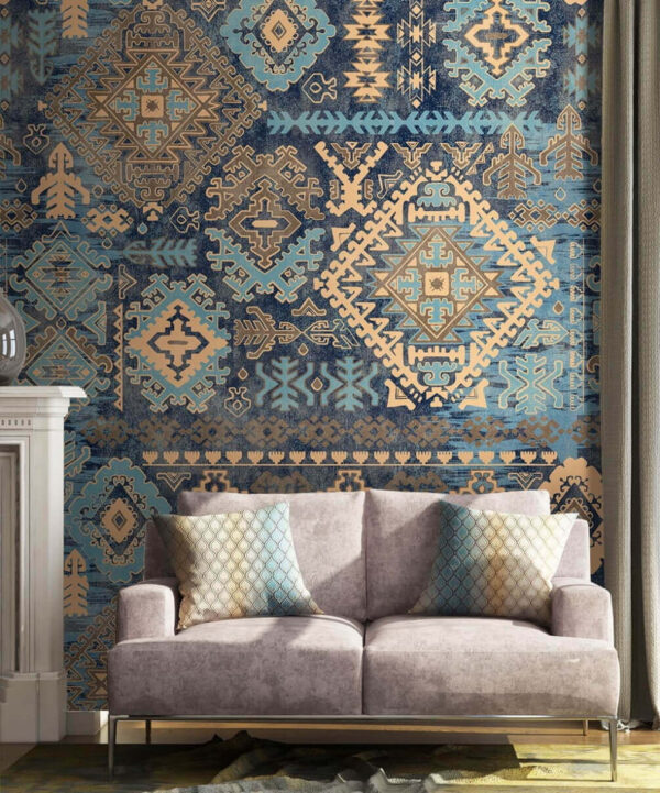 Papel de parede Papel de parede Tecido com padrão azul e laranja (REF: u52877)