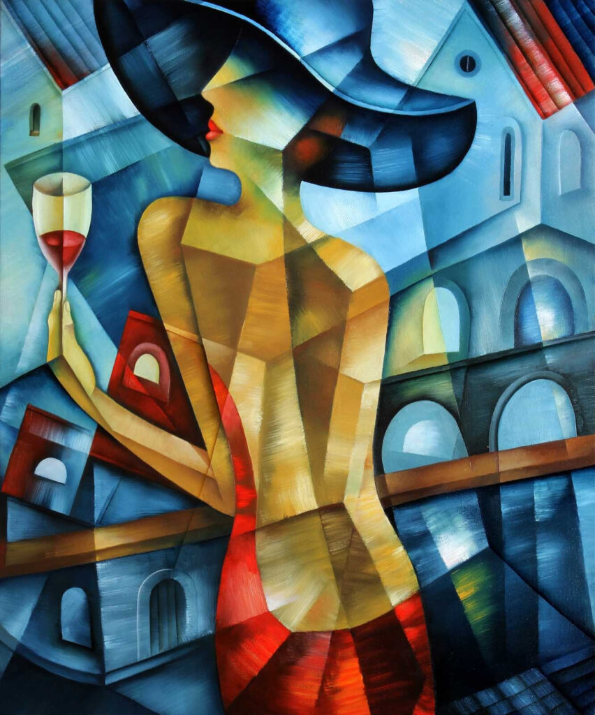 Painting of a woman holding a glass of wine Painting of a woman holding a glass of wine