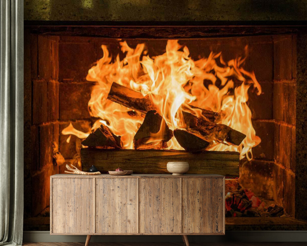 Fire in a fireplace Fire in a fireplace