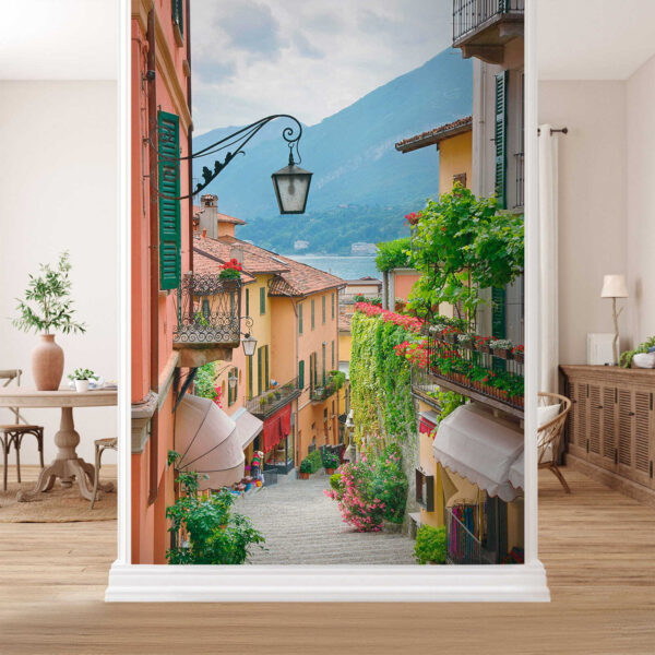 Rua com um candeeiro e flores Rua com um candeeiro e flores