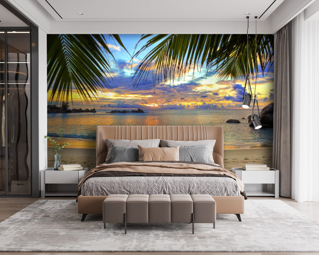 Beach with palm trees and water