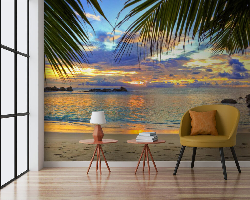 Beach with palm trees and water