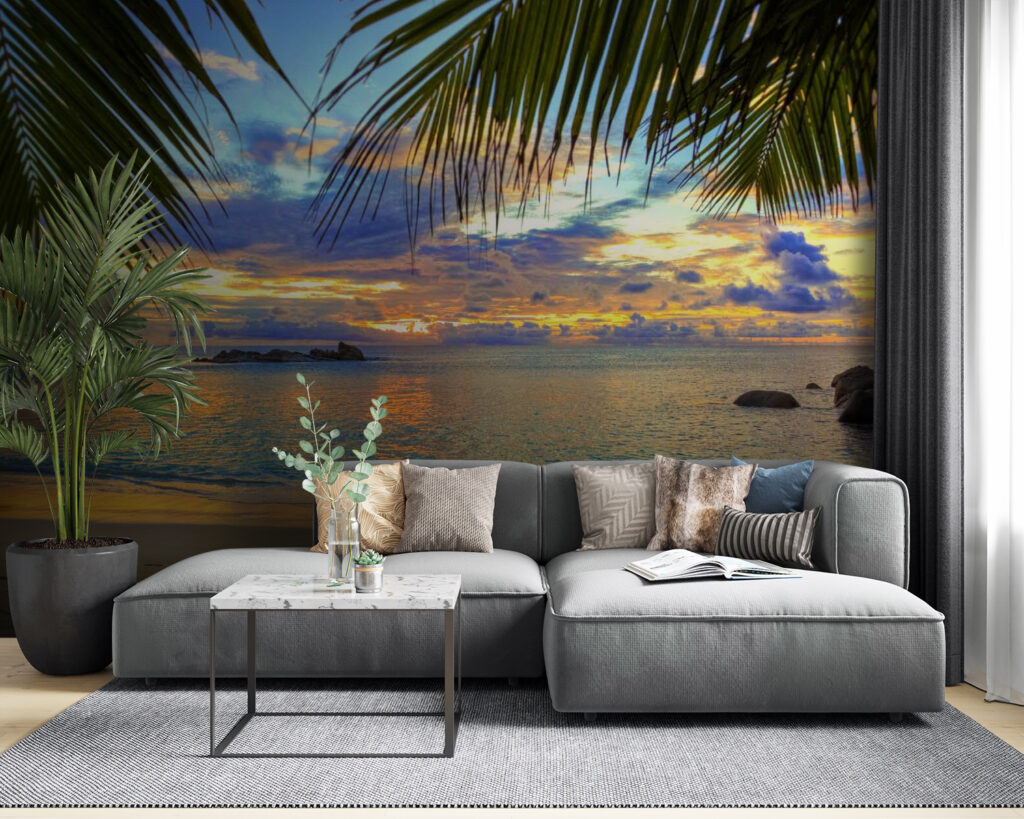 Beach with palm trees and water