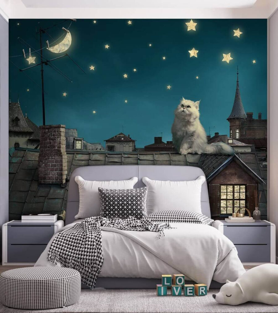 Papel de parede Gato sentado num telhado