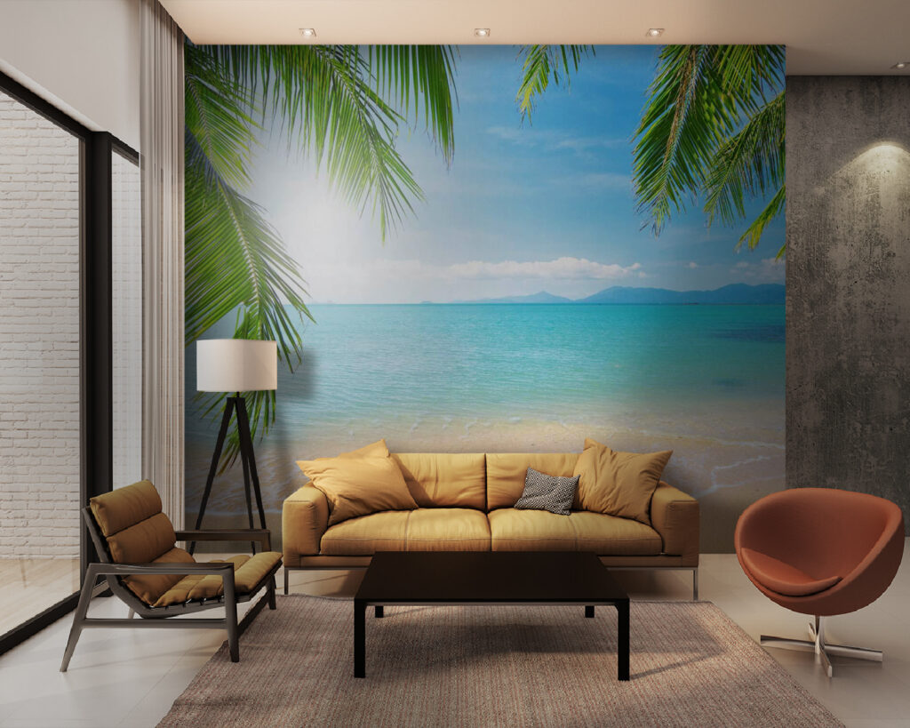 Beach with palm trees and blue water Beach with palm trees and blue water