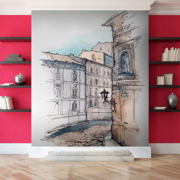 Desenho de uma rua com edifícios Desenho de uma rua com edifícios