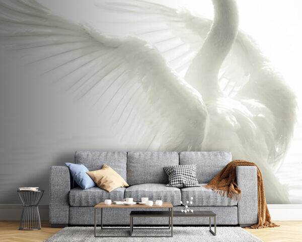 Cisne branco com as asas abertas na água Cisne branco com as asas abertas na água