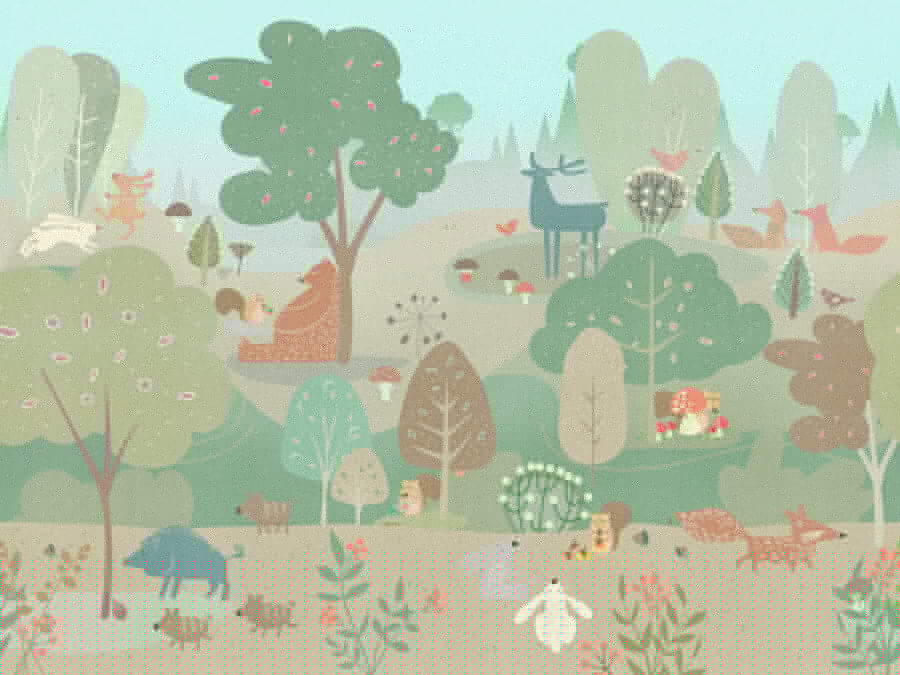 Desenho animado de animais numa floresta