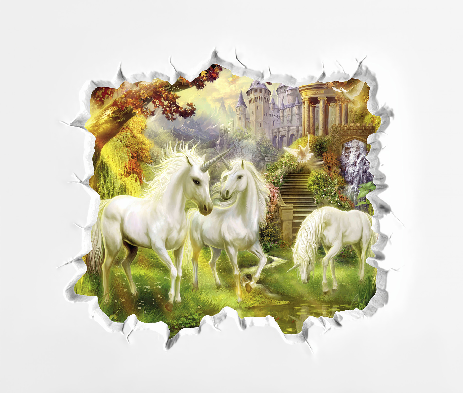 u60025p - Parede com um castelo e unicórnios - tegory