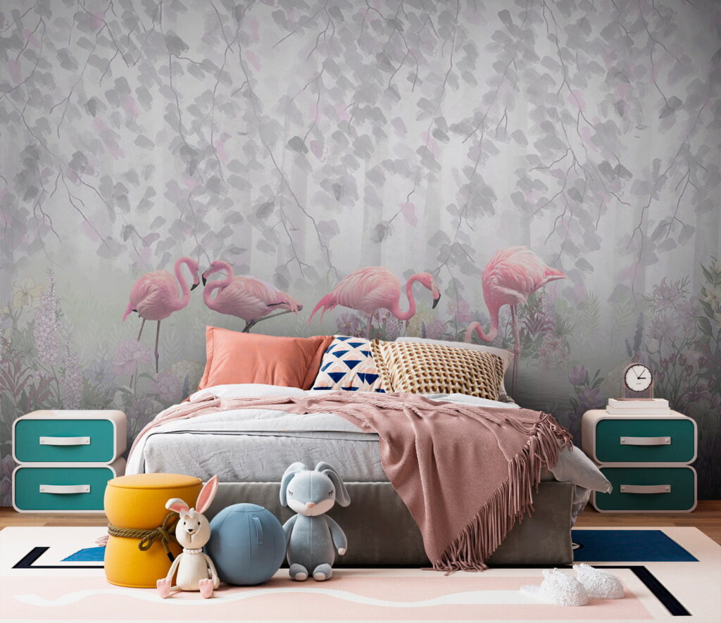 u60027pir4 1024x885 - Grupo de flamingos cor-de-rosa num lago com flores - tegory