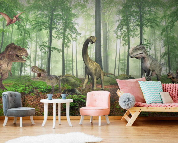 Grupo de dinossauros numa floresta Grupo de dinossauros numa floresta