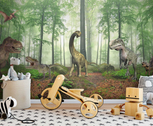 Grupo de dinossauros numa floresta Grupo de dinossauros numa floresta