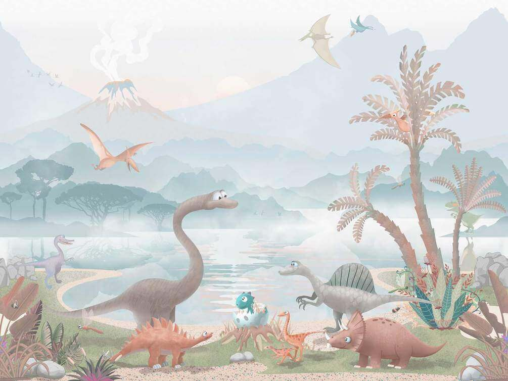 u60040v2p - Grupo de dinossauros junto a um lago - tegory