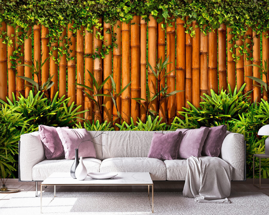 Papel de parede Vedação de bambu com plantas - Image 3