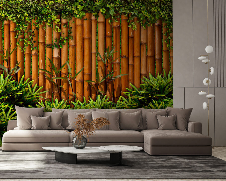 Papel de parede Vedação de bambu com plantas