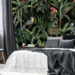 Papel de parede Papel de parede com pássaros e plantas