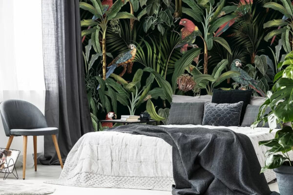 Papel de parede com pássaros e plantas Papel de parede com pássaros e plantas
