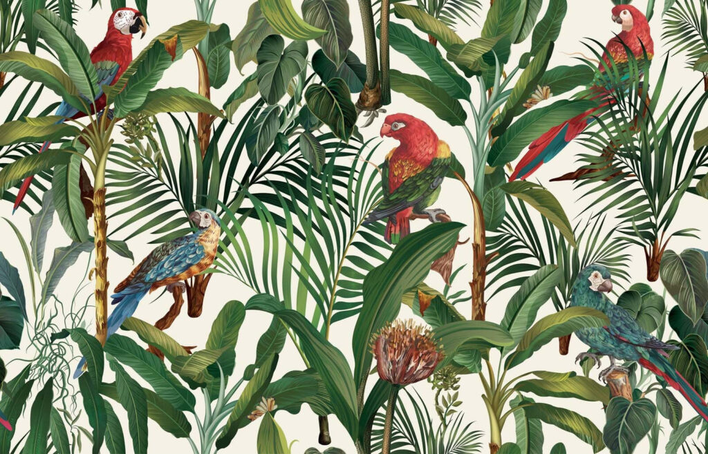 Papel de parede com pássaros e plantas Papel de parede com pássaros e plantas