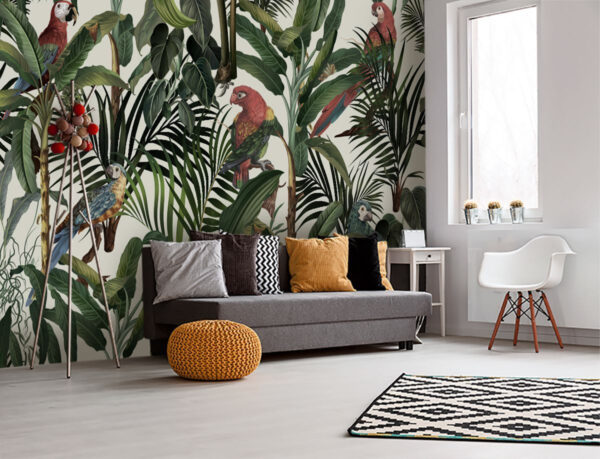 Papel de parede com pássaros e plantas Papel de parede com pássaros e plantas