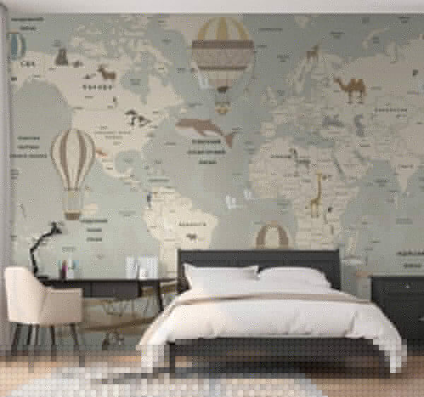 Mapa do mundo com aviões e animais Mapa do mundo com aviões e animais
