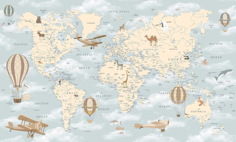 Mapa do mundo com diferentes animais e aves Mapa do mundo com diferentes animais e aves