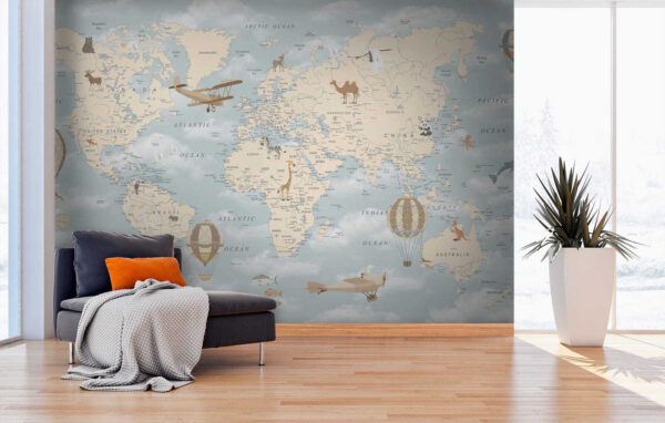 Mapa do mundo com diferentes animais e aves Mapa do mundo com diferentes animais e aves