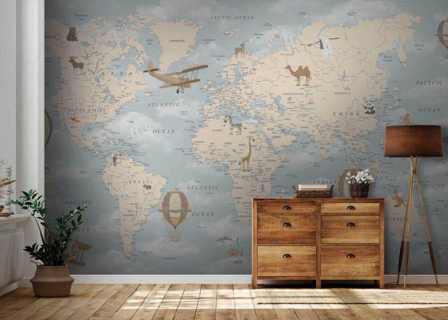 Mapa do mundo com diferentes animais e aves Mapa do mundo com diferentes animais e aves