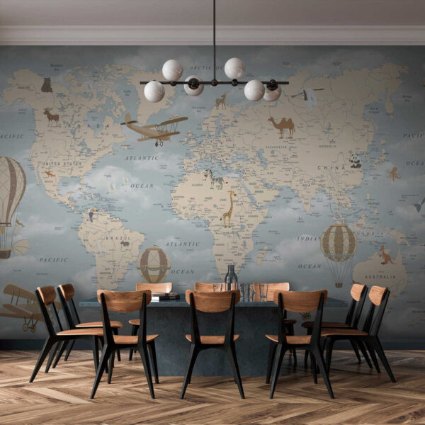 Mapa do mundo com diferentes animais e aves Mapa do mundo com diferentes animais e aves