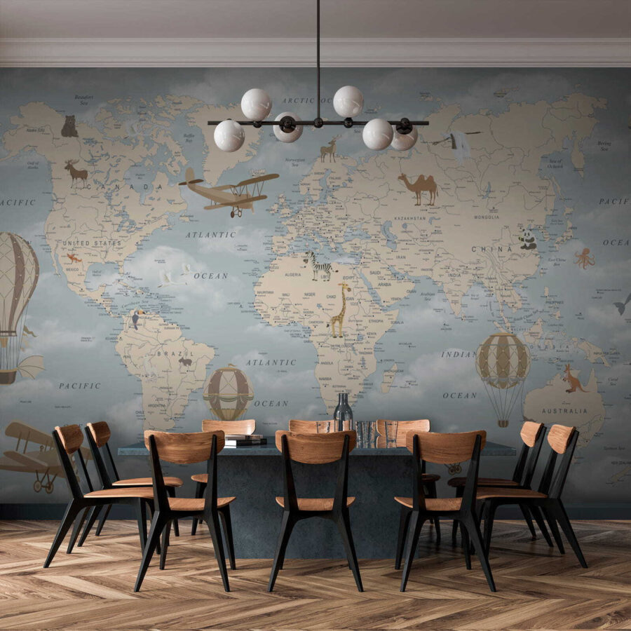 Mapa do mundo com diferentes animais e aves Mapa do mundo com diferentes animais e aves
