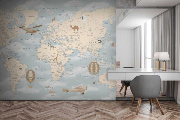 Mapa do mundo com diferentes animais e aves Mapa do mundo com diferentes animais e aves