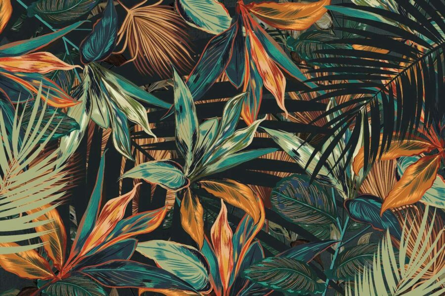 Folhas coloridas sobre um fundo preto