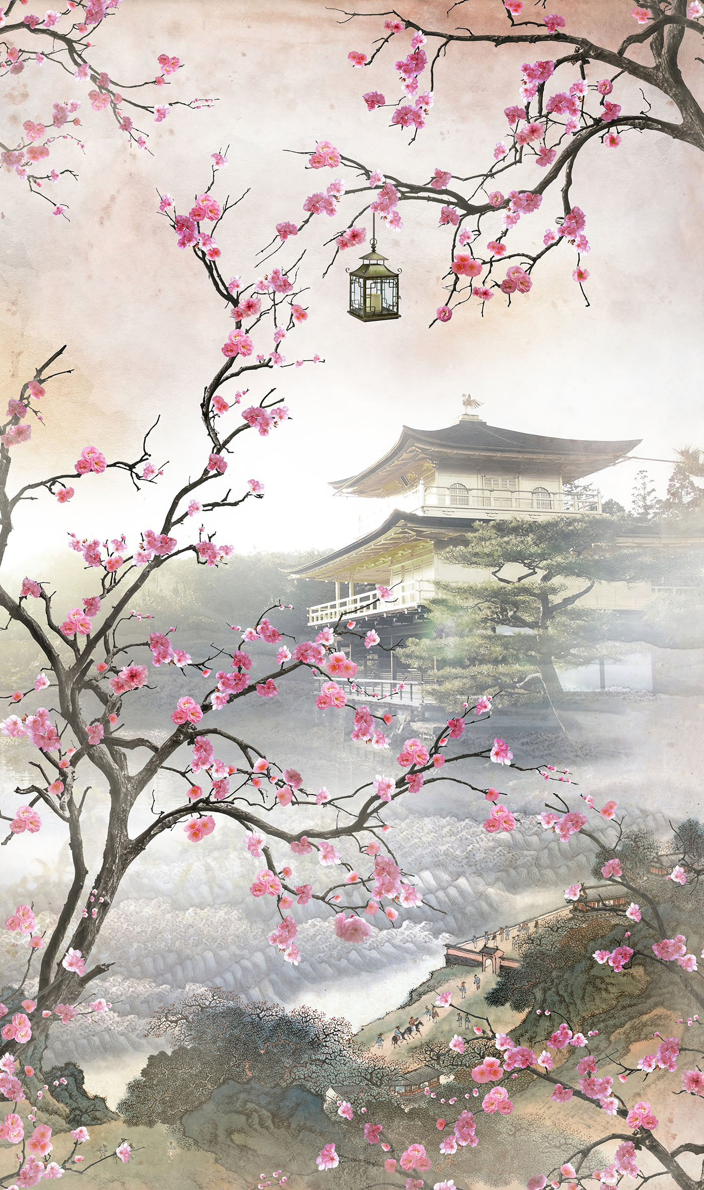 Tree with pink flowers and a building in the background