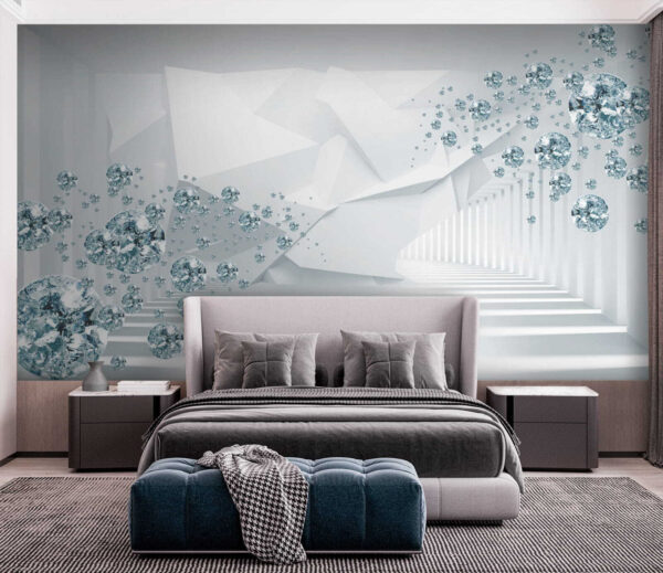 Quarto branco com diamantes e uma parede branca Quarto branco com diamantes e uma parede branca