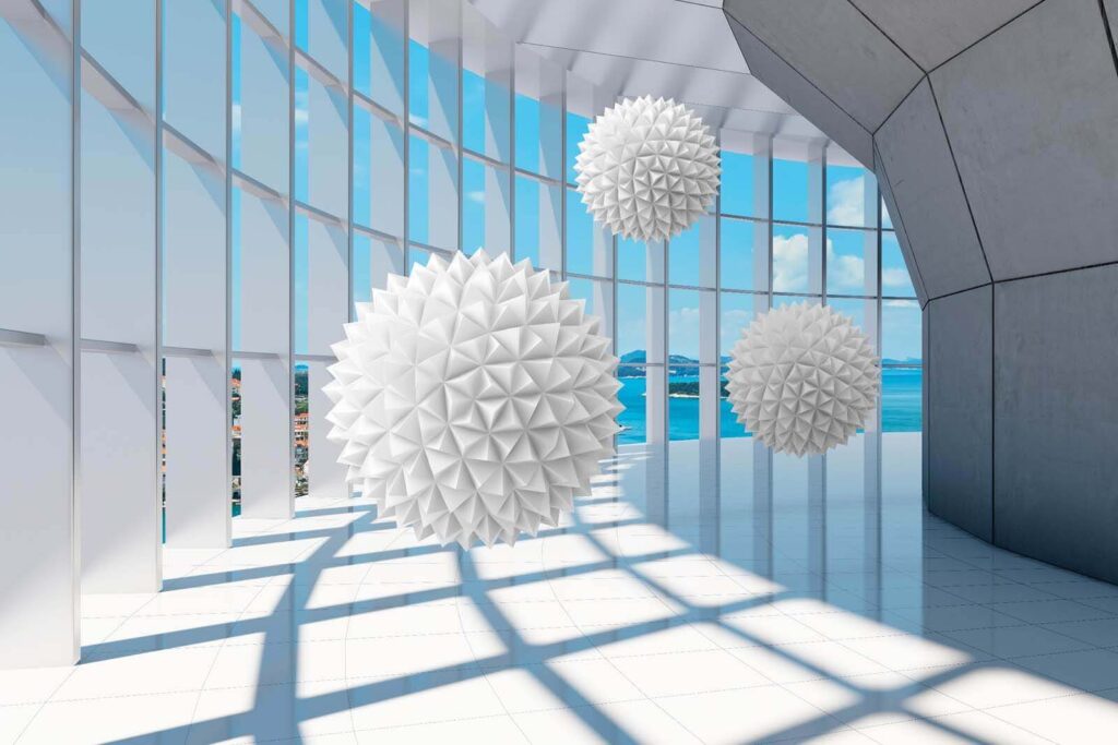 Wall murals White balls in a room with windows Wall murals White balls in a room with windows