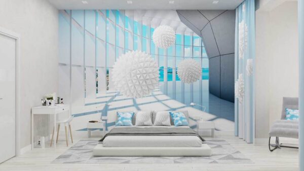 Wall murals White balls in a room with windows Wall murals White balls in a room with windows