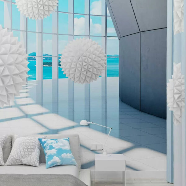 Wall murals White balls in a room with windows Wall murals White balls in a room with windows