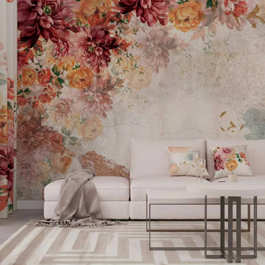 Padrão floral com texturas vintage.