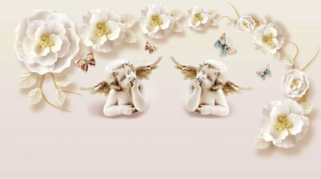 Grupo de anjos com asas e flores Grupo de anjos com asas e flores