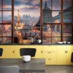 Papel de parede Vista de uma cidade a partir de uma janela