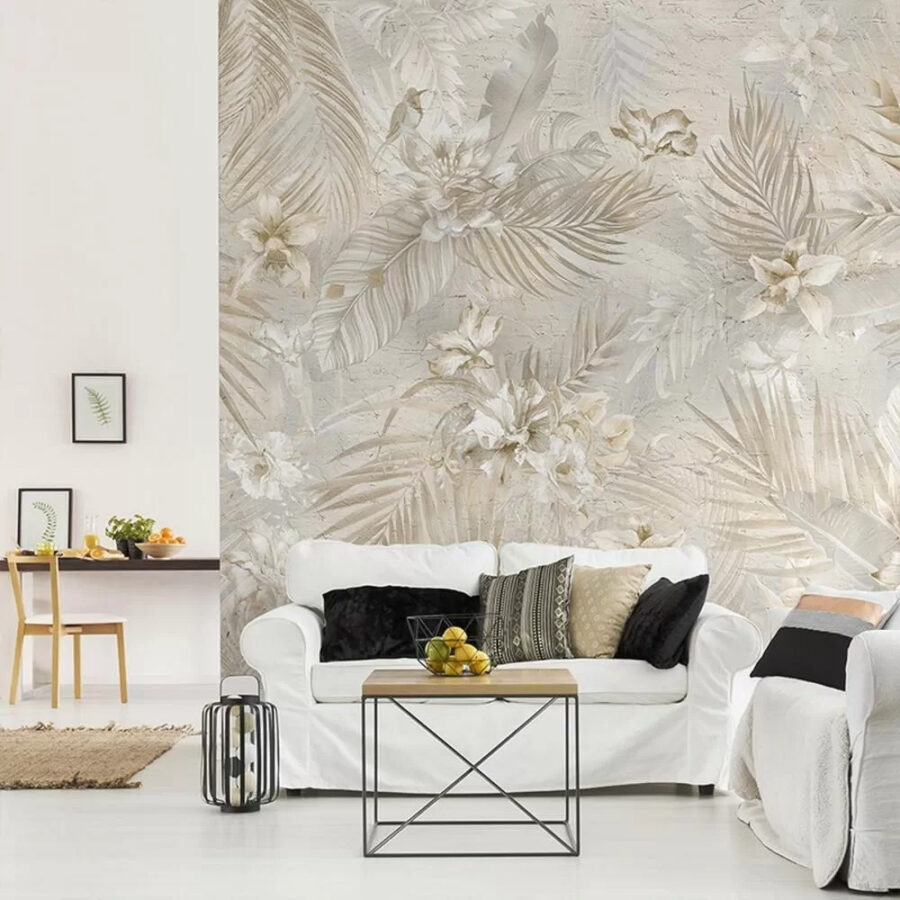 Papel de parede Padrão floral elegante em tons suaves.